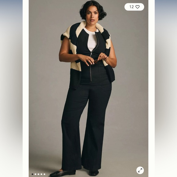 Maeve Pants - Maeve Black Wide Leg Jumpsuit with Belted Waist
